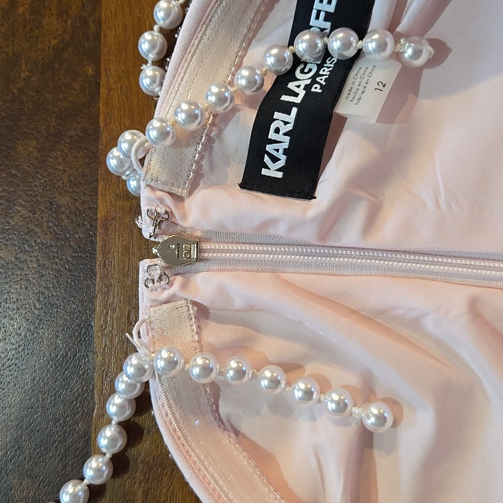 Karl Lagerfeld Light Pink Gown with Adjustable Pearl Straps Size 12 - Picture 9 of 16